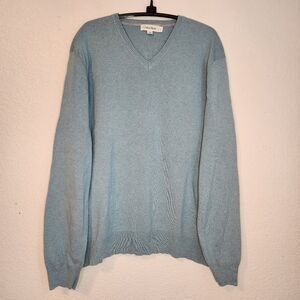 Calvin Klein 100% Cotton V-Neck Light Blue Knit Sweater, Size L
